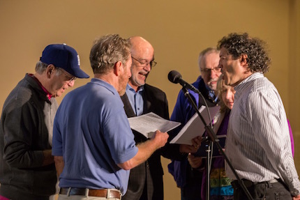 East stage singers with audience members